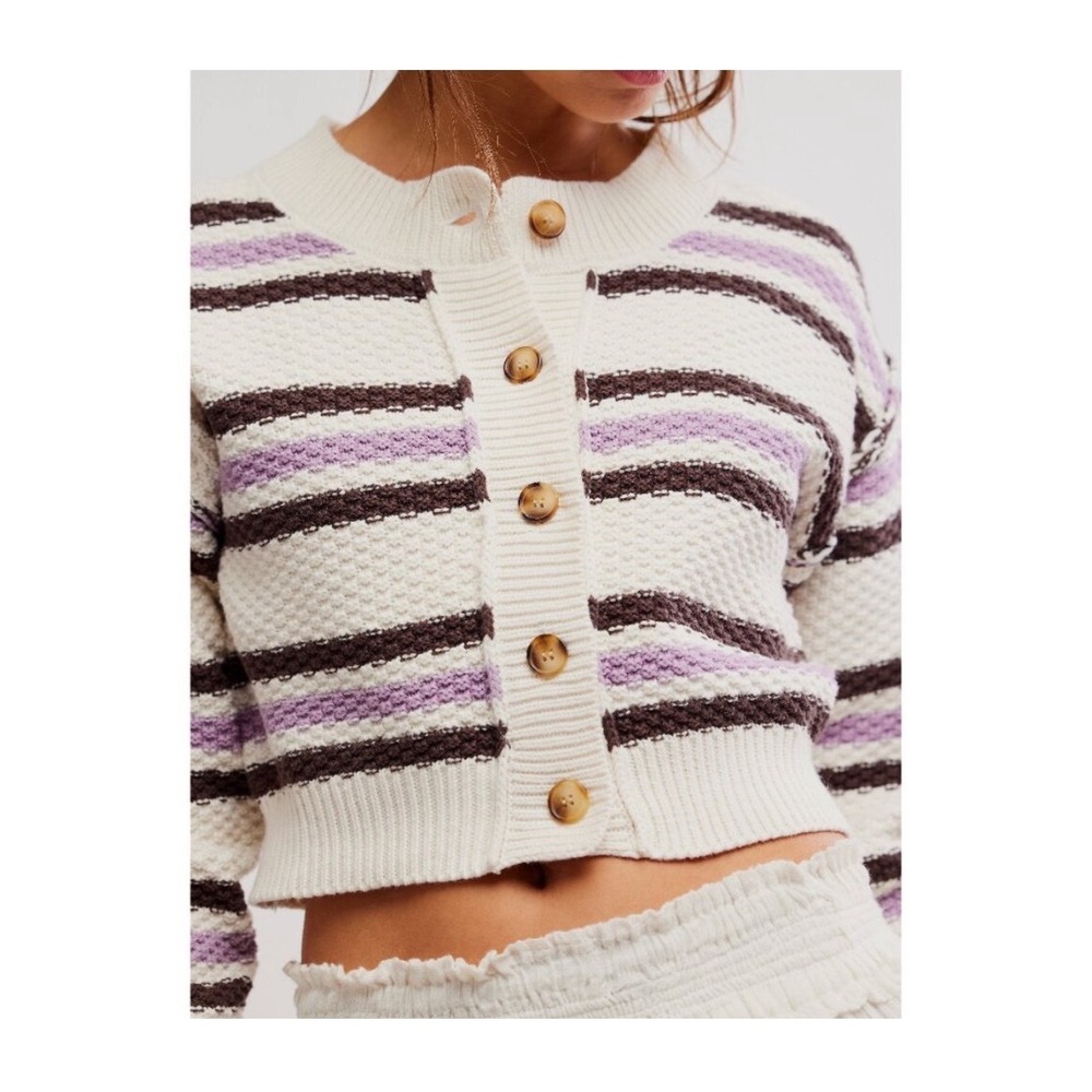 NWT Free‎ People | FP Lila Stripe Cardi / Ivory Combo Sz Small